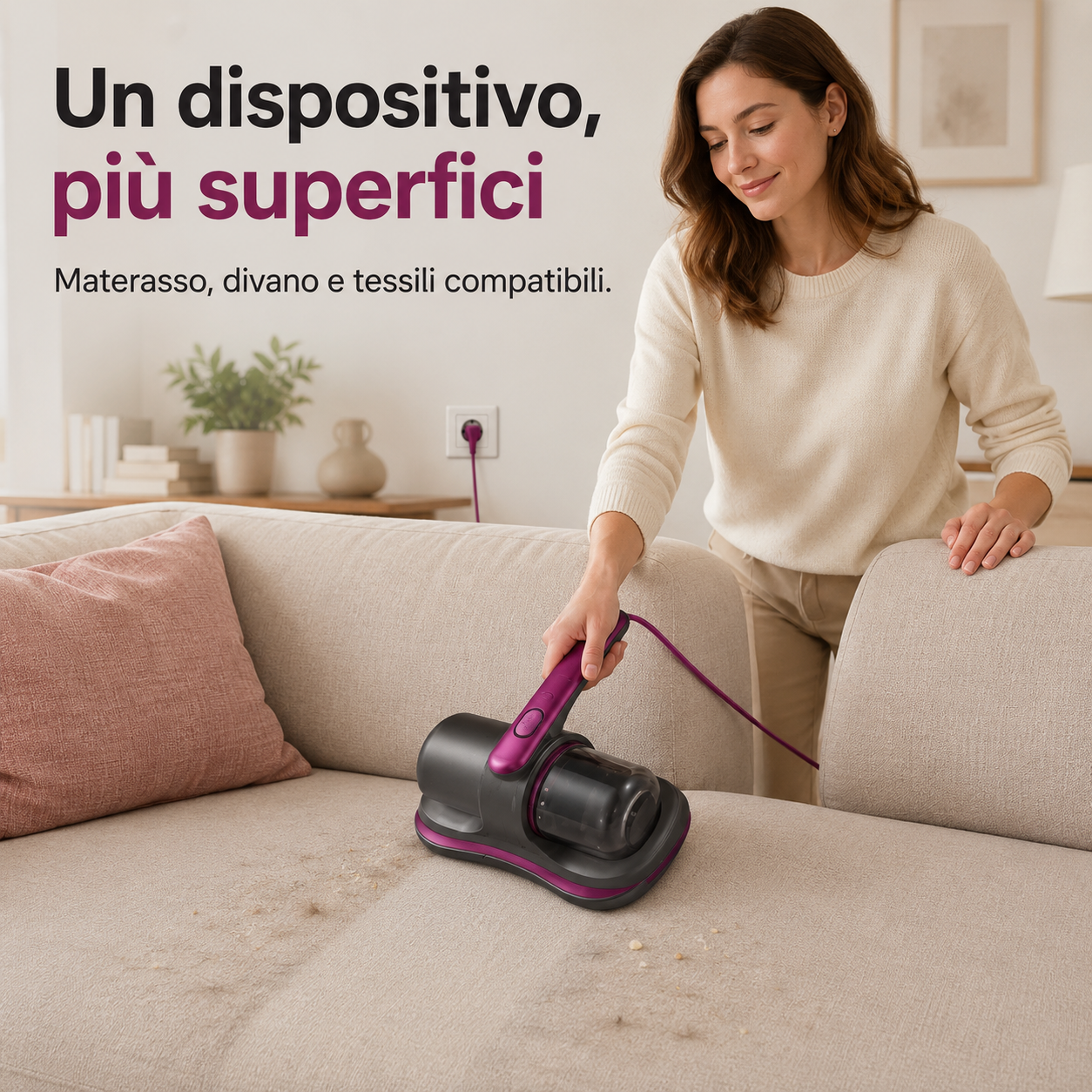 PureNido™ DustCare - Aspiratore portatile ricaricabile per la manutenzione di materassi, cuscini e tessili compatibili