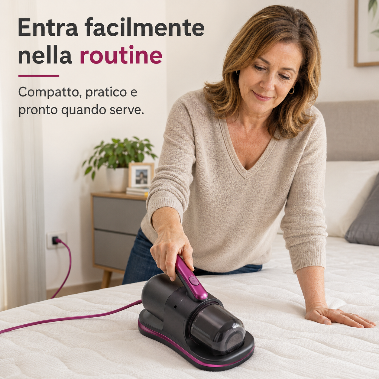 PureNido™ DustCare - Aspiratore portatile ricaricabile per la manutenzione di materassi, cuscini e tessili compatibili