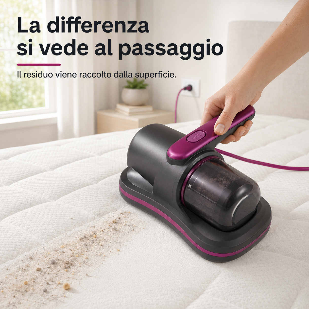 PureNido™ DustCare - Aspiratore portatile ricaricabile per la manutenzione di materassi, cuscini e tessili compatibili